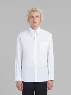 Tops & T-Shirts>Marni White Poplin Shirt With Bead Mending LILYWHITE