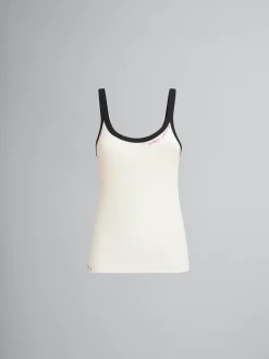 Tops & T-Shirts>Marni White Ribbed Cotton Tank Top With Mending ANTIQUEWHITE