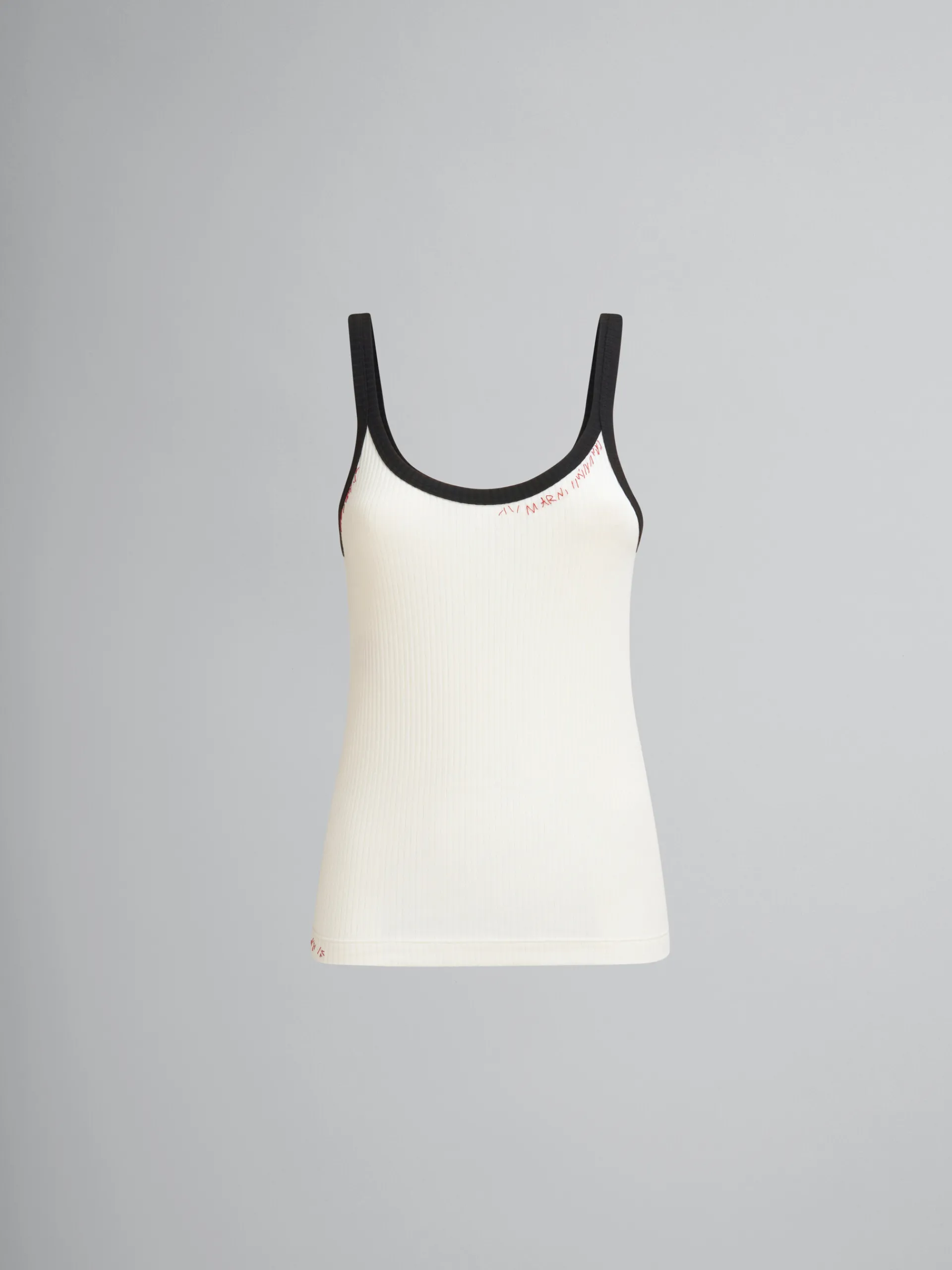 Tops & T-Shirts>Marni White Ribbed Cotton Tank Top With Mending ANTIQUEWHITE