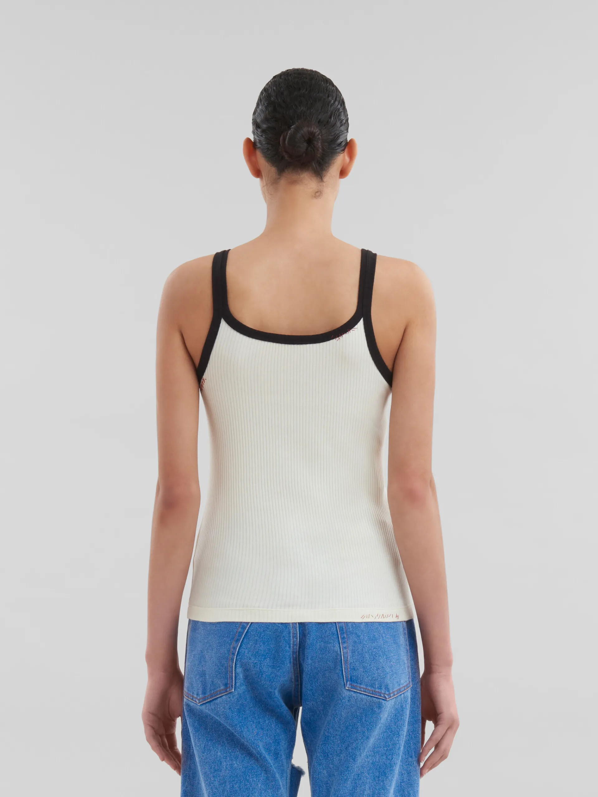 Tops & T-Shirts>Marni White Ribbed Cotton Tank Top With Mending ANTIQUEWHITE