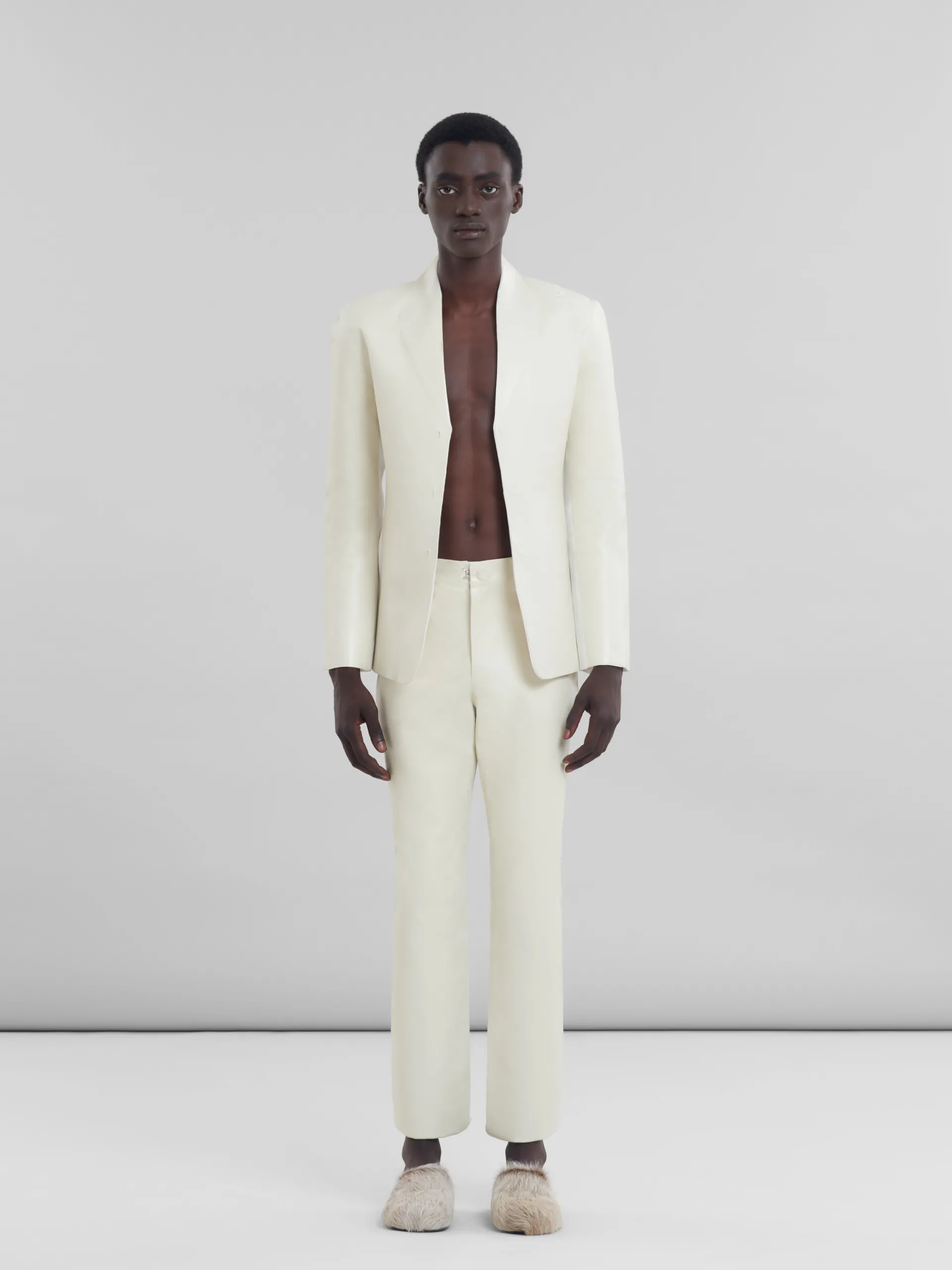 Matching Sets | Pants>Marni White Wool And Coated Fabric Five-pocket Trousers LILYWHITE