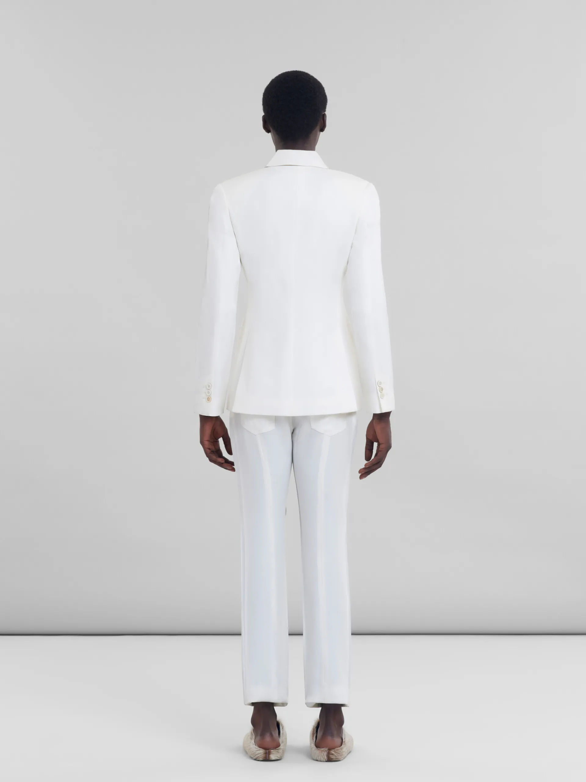 Matching Sets | Pants>Marni White Wool And Coated Fabric Five-pocket Trousers LILYWHITE