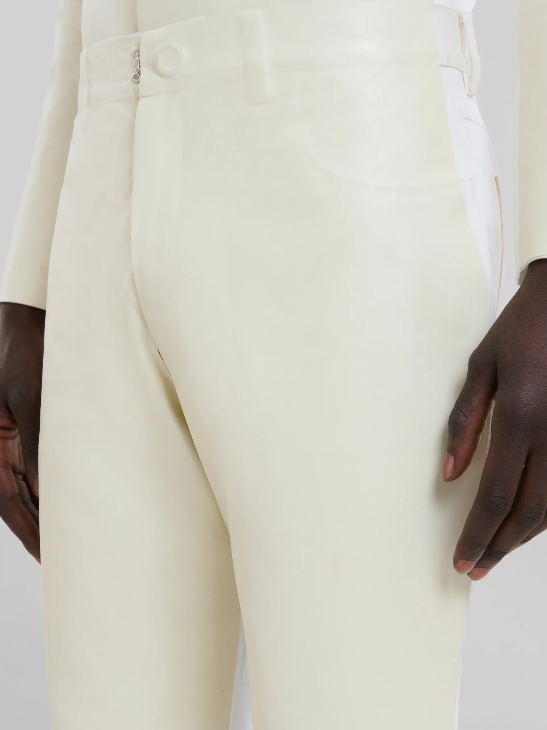 Matching Sets | Pants>Marni White Wool And Coated Fabric Five-pocket Trousers LILYWHITE