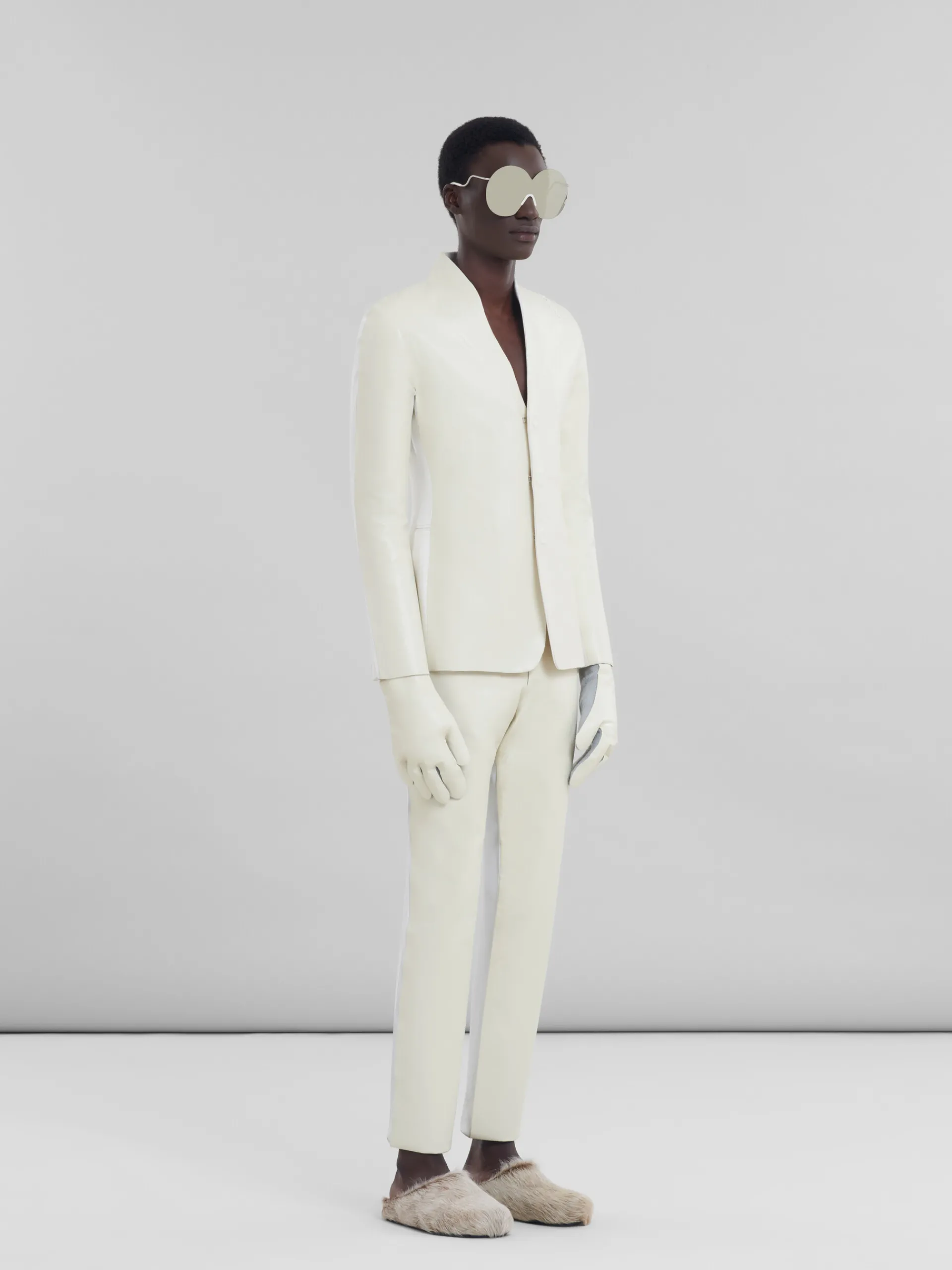 Matching Sets | Pants>Marni White Wool And Coated Fabric Five-pocket Trousers LILYWHITE