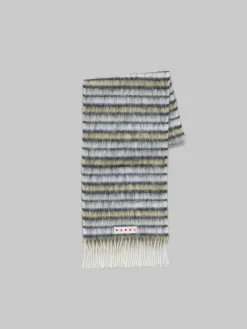Scarves>Marni White Wool And Mohair Scarf With Striped Pattern LILYWHITE