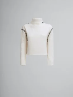 Knitwear>Marni White Wool-cashmere Wrap Jumper With Mending ALABASTER