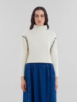 Knitwear>Marni White Wool-cashmere Wrap Jumper With Mending ALABASTER