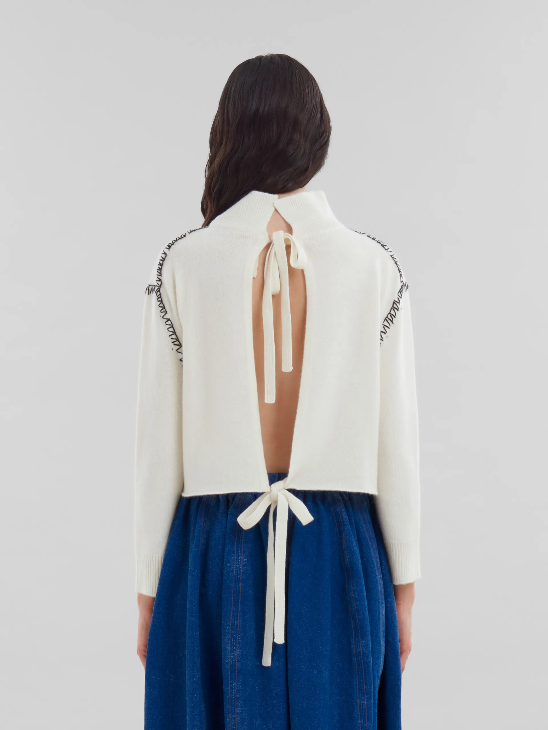 Knitwear>Marni White Wool-cashmere Wrap Jumper With Mending ALABASTER