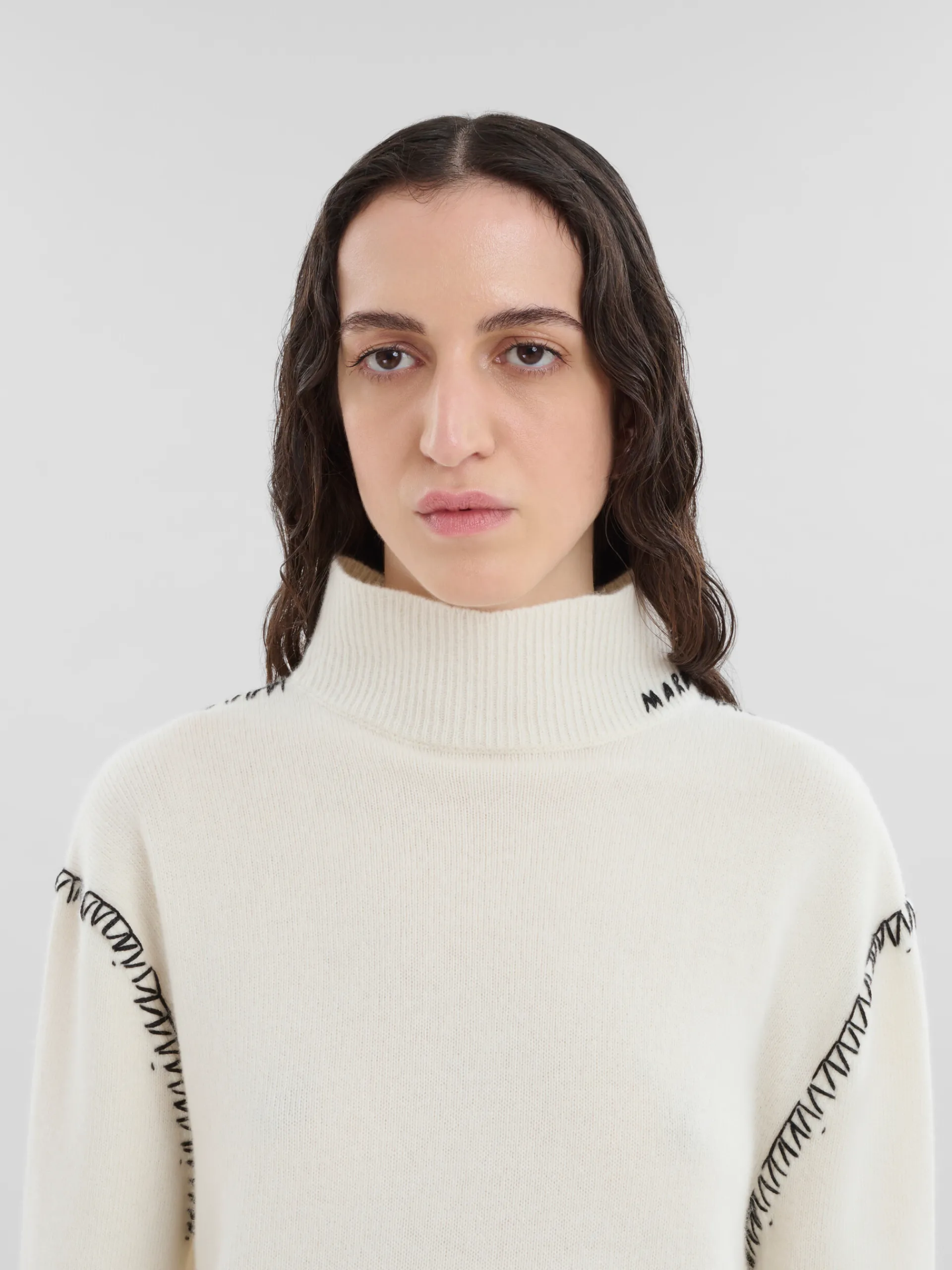 Knitwear>Marni White Wool-cashmere Wrap Jumper With Mending ALABASTER