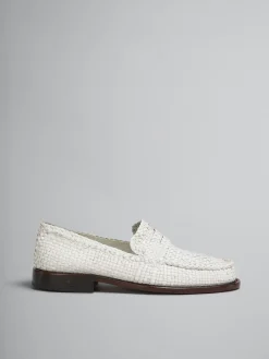 Lace Up & Loafers>Marni White Woven Leather Bambi Loafer LILYWHITE