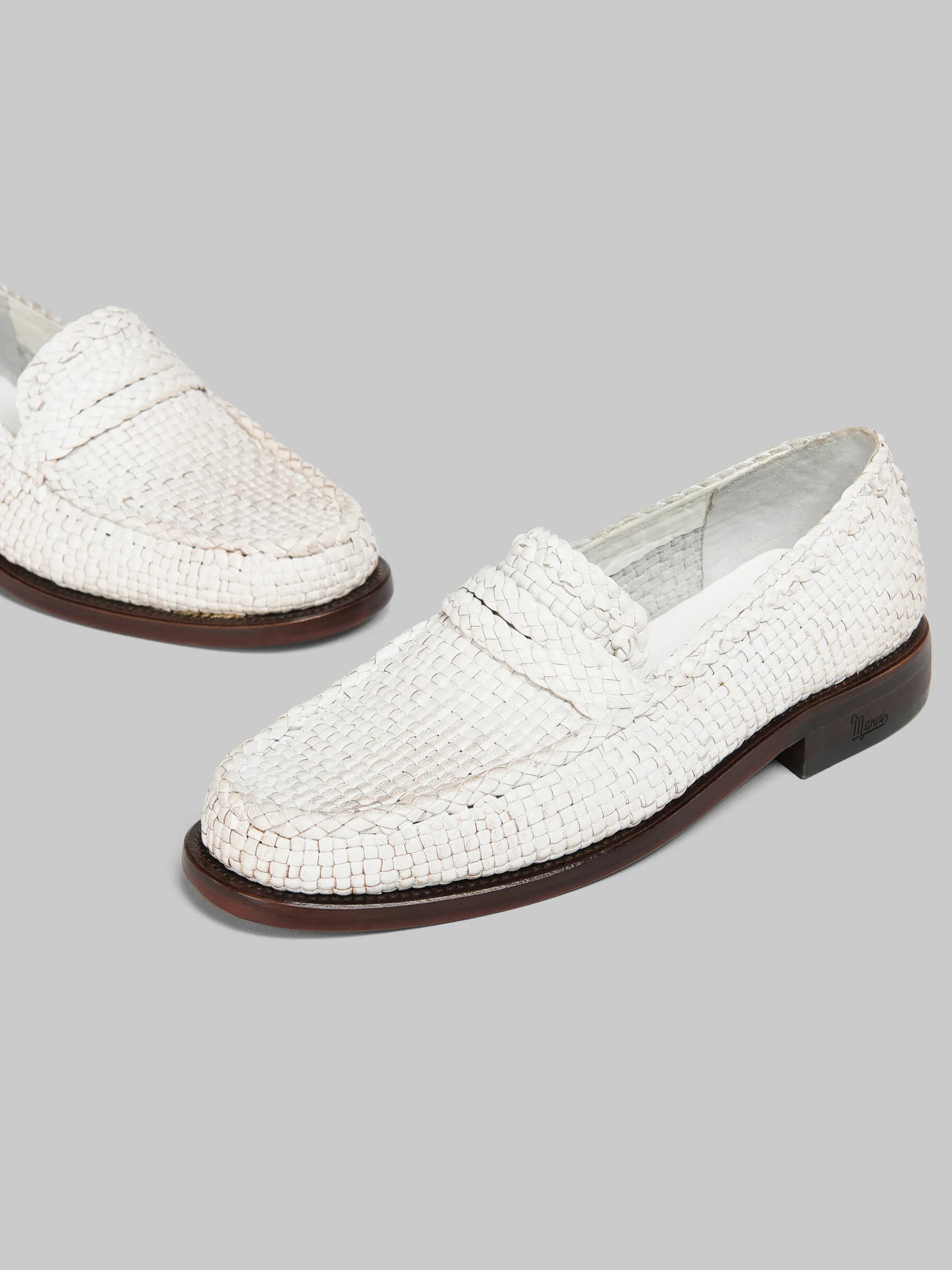 Lace Up & Loafers>Marni White Woven Leather Bambi Loafer LILYWHITE