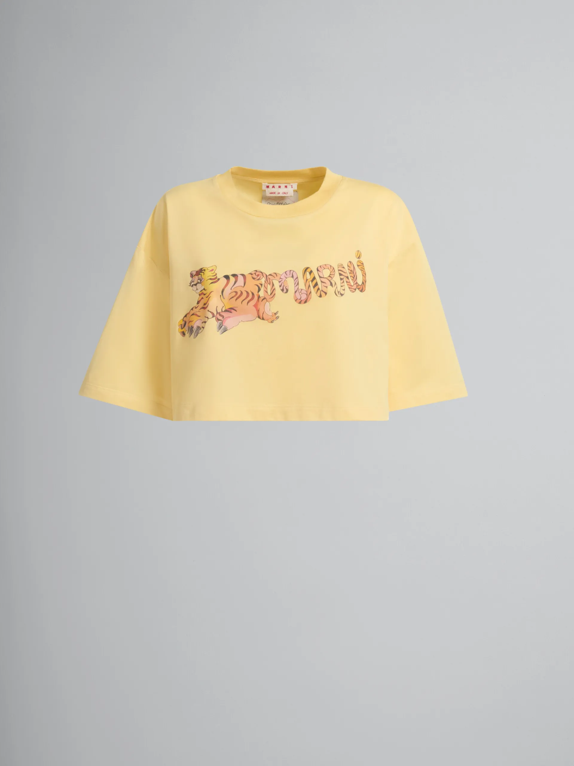 Tops & T-Shirts>Marni Yellow Organic Jersey Cropped T-shirt With Print CITRUS