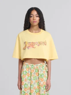 Tops & T-Shirts>Marni Yellow Organic Jersey Cropped T-shirt With Print CITRUS