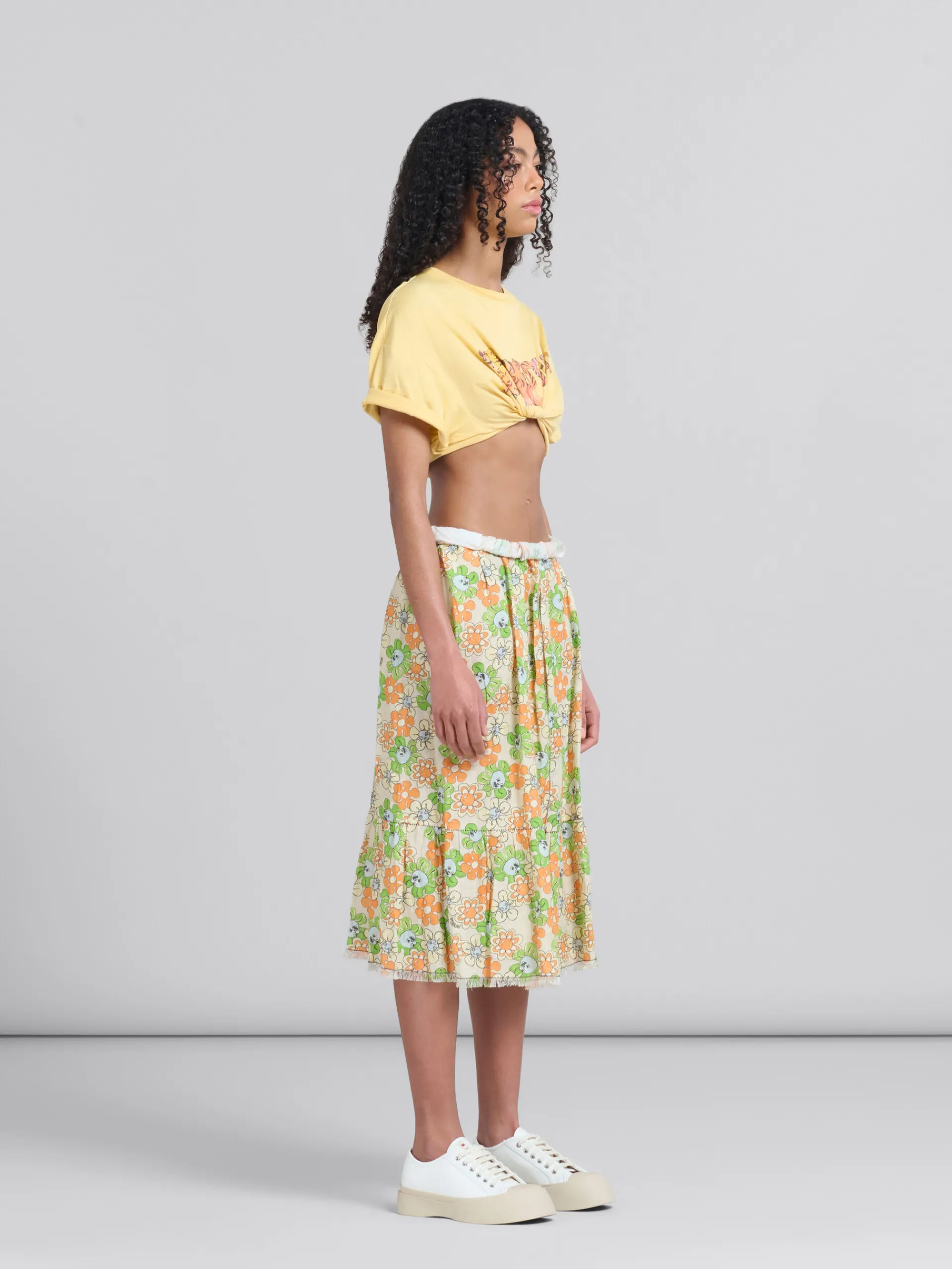Tops & T-Shirts>Marni Yellow Organic Jersey Cropped T-shirt With Print CITRUS