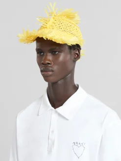 Hats>Marni Yellow Raffia-effect Baseball Cap LEMON